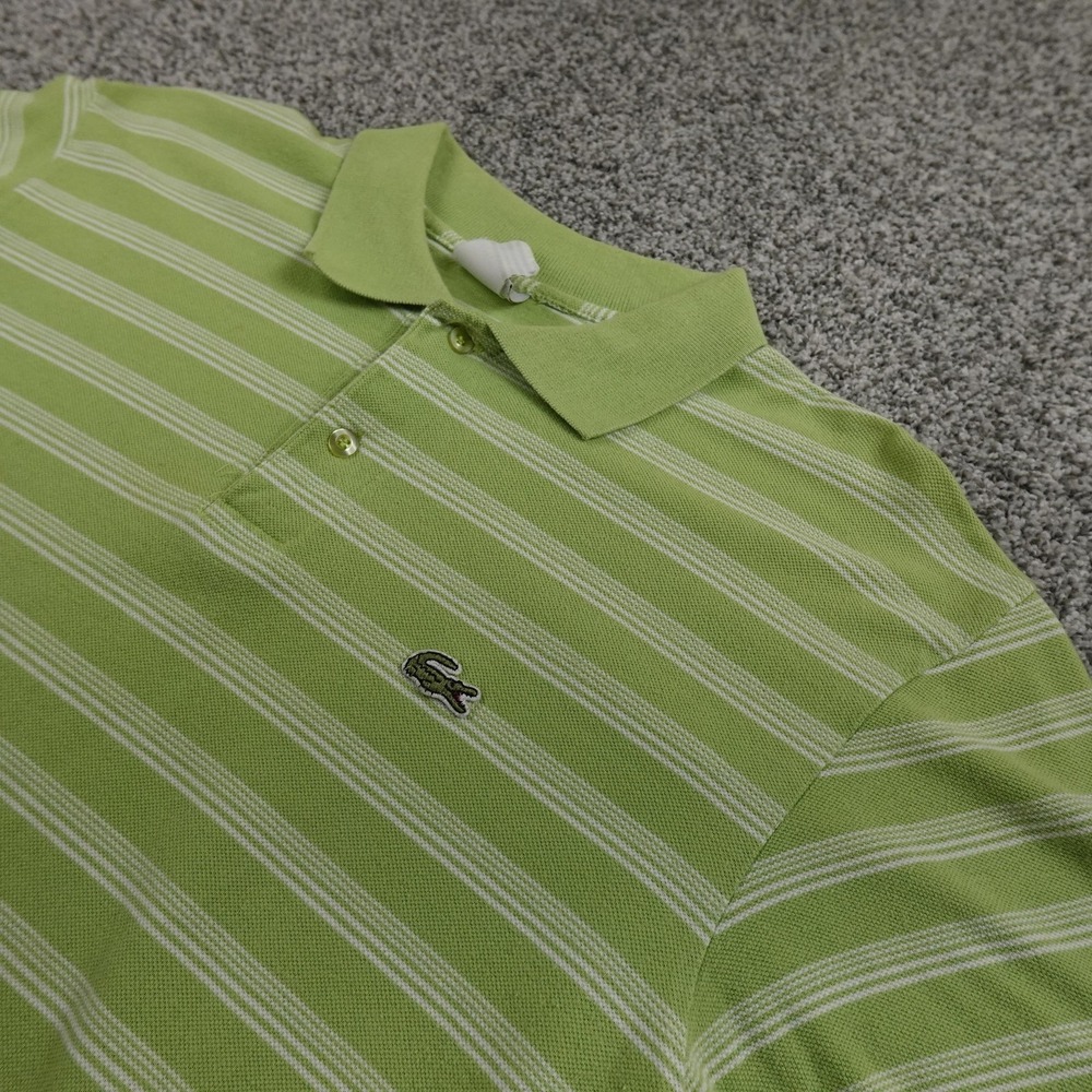 Lacoste Polo Shirt Mens 7 2XL Green White Striped Crocodile Short Sleeve Golf